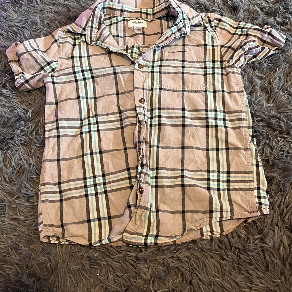 Sonoma Tan and Black Plaid Kids Button Down Shirt